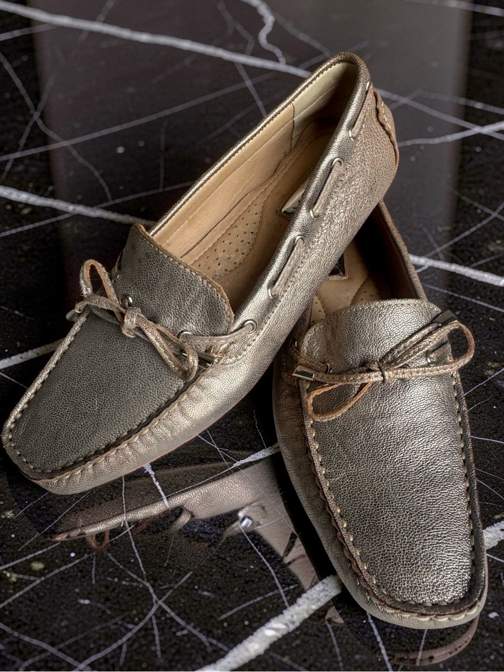 Halogen Nordstrom Metallic Pewter Leather Slip-On Driver Mocs 7.5